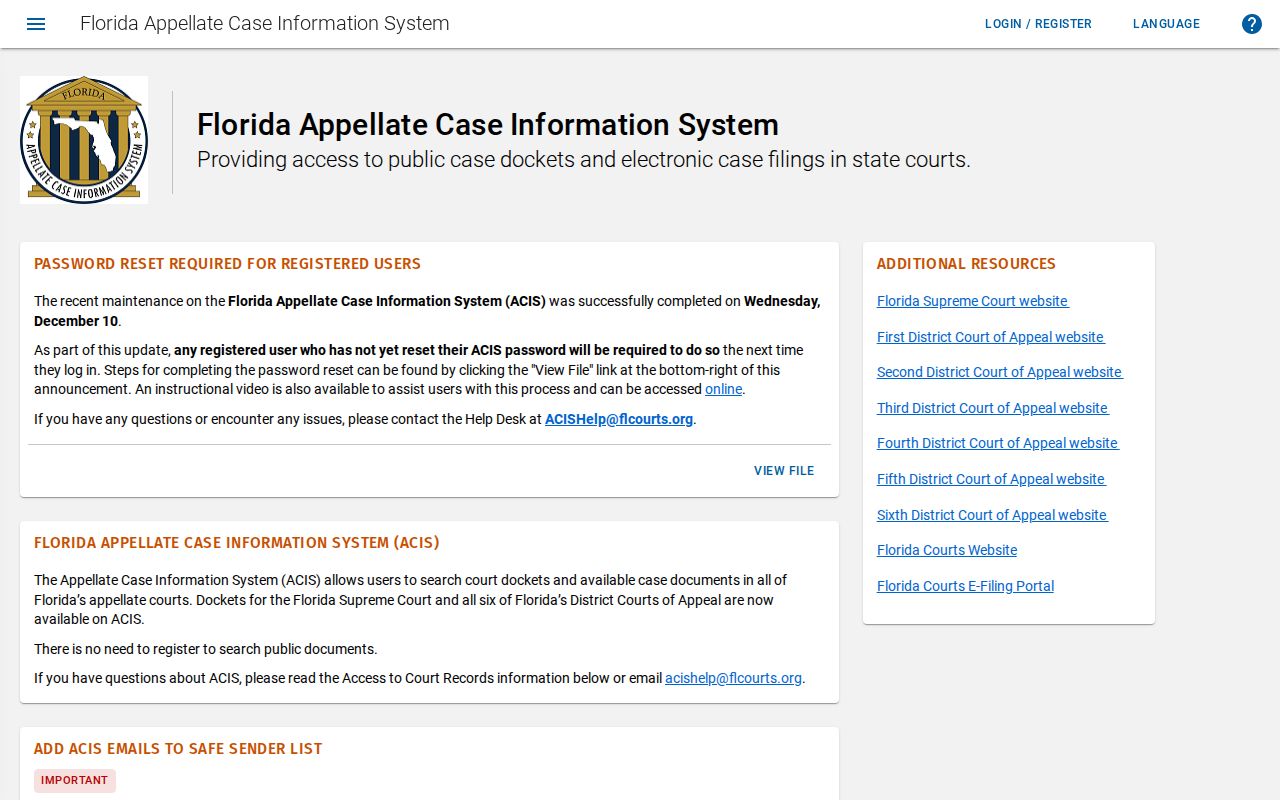 Florida ACIS appellate case search portal