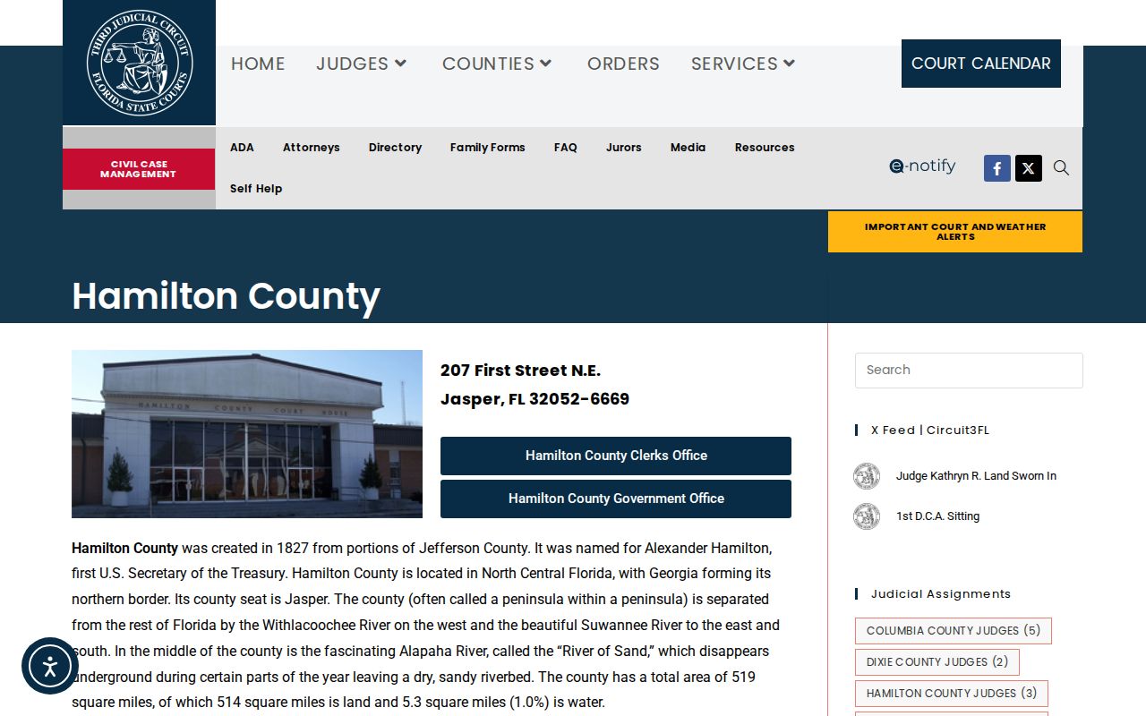 Hamilton County Courthouse in Florida's Third Judicial Circuit