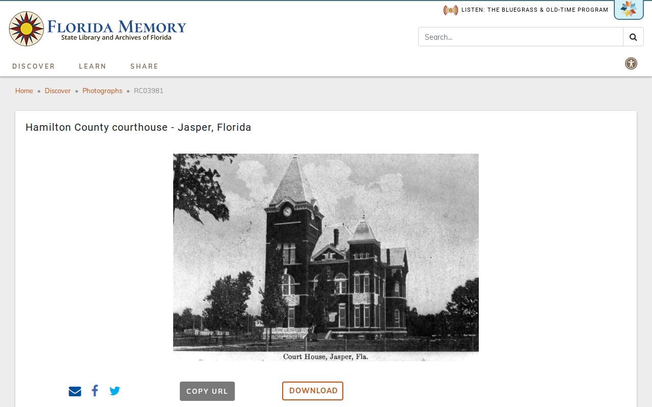 Historic Hamilton County Courthouse photograph from Florida Memory