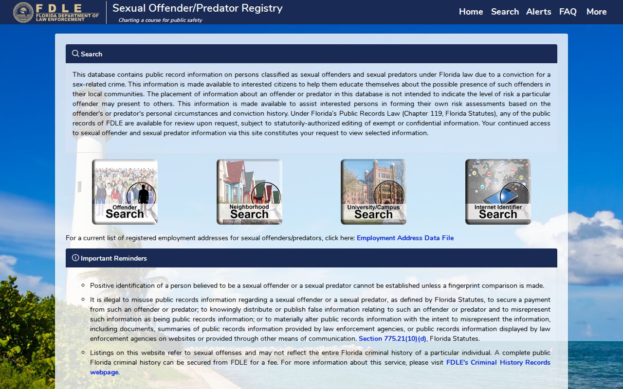 FDLE advanced sexual offender registry search fields