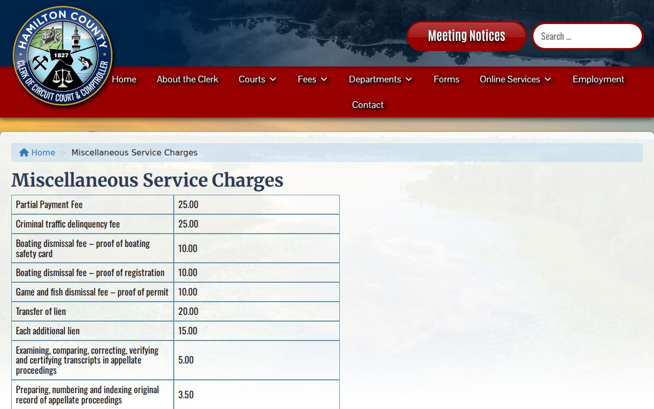 Jasper criminal court record service charges from Hamilton Clerk