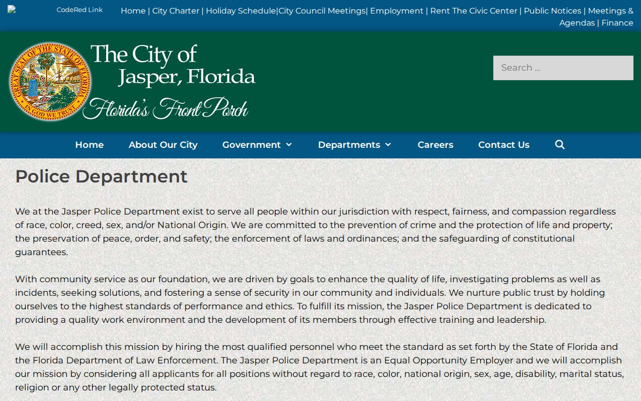 Jasper criminal records route on the Jasper Police Department page