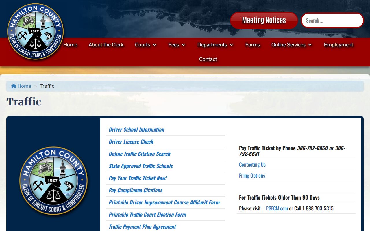 Jennings criminal traffic records on the Hamilton Clerk page
